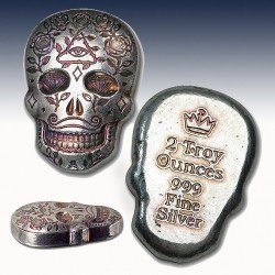 1 x 2 oz Hand-Poured Silver Skull -...