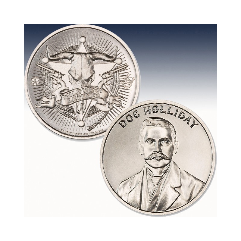"DOC HOLLIDAY" by Intaglio Mint 1 Troy OZ .999 Silver Round Antique Finish