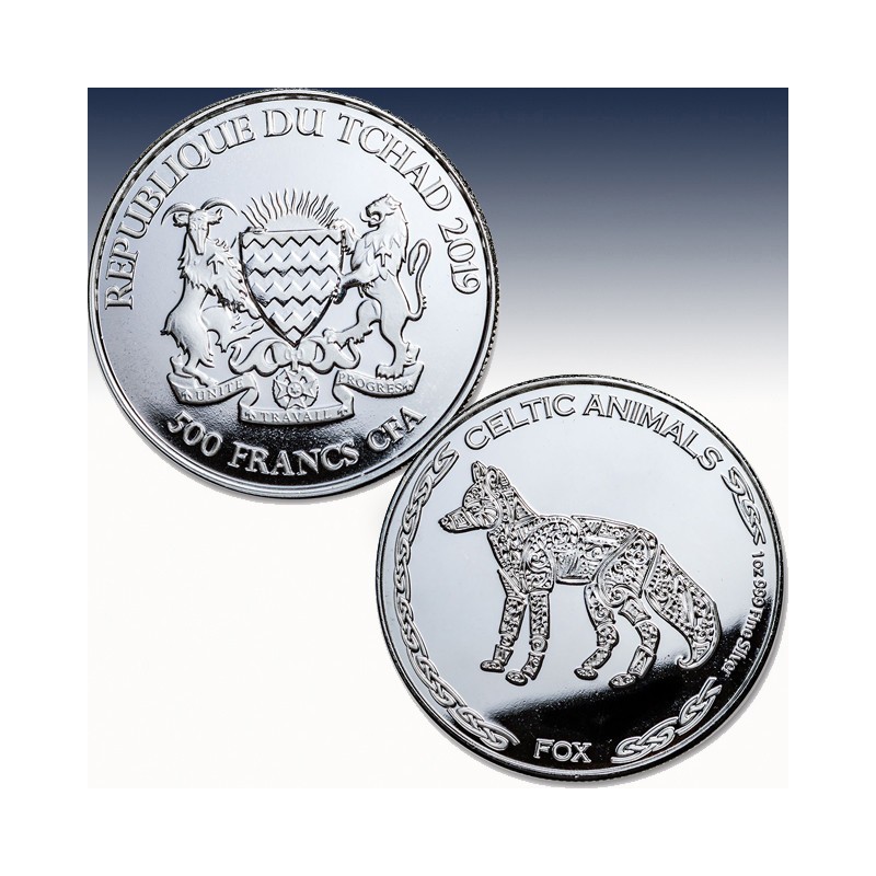 1 x 1 oz Silbermünze 500 France Republic of Chad "Celtic Animals - FOX  2019" -BU-*