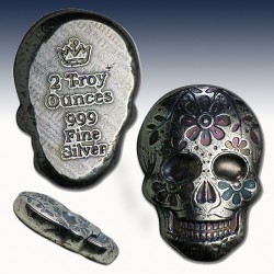 1 x 2 Oz Hand-Poured Silver Skull -...