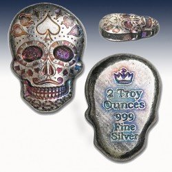 1 x 2 oz Hand-Poured Silver Skull -...