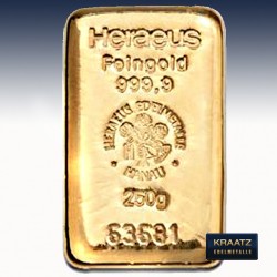 1 x 250 Gramm Goldbarren Heraeus...