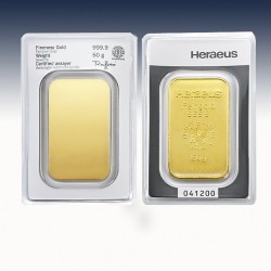 1 x 50 Gramm Goldbarren Heraeus (LBMA...