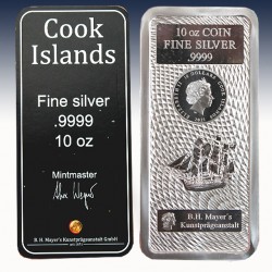 1 x 10 Oz Silber 10$ Cook Islands...