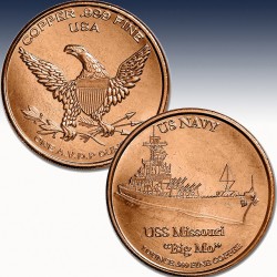1 x 1 oz Copper Round "US Navy - USS...