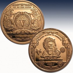 1 x 1 Oz Copper Round "$5.00 Indian...