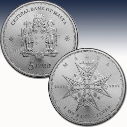 1 x 1oz Silbermünze 5€ Malta "Cross...