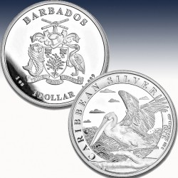 1 x 1 Oz Silbermünze 1$ Barbados...