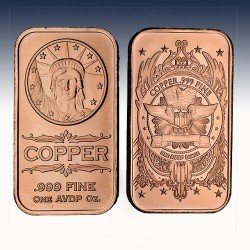 1 x 1 oz Copper Bar "Liberty Head" -BU-