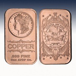 1 x 1 oz Copper Bar "Morgan Dollar" -BU-