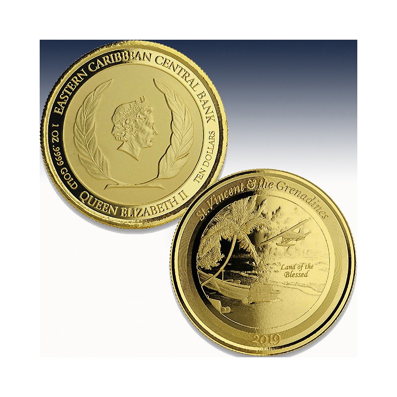 1 x 1 oz Goldmünze 10$ St. Vincent & the Grenadines "Seaplane 2019" -PL-in Certi-Lock®