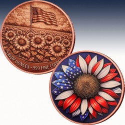 1 x 5 Oz Copper Round USA "Sunflower...