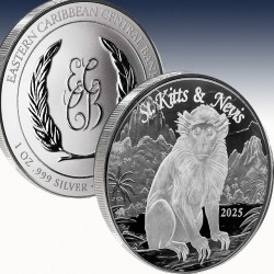 1 x 1 oz Silbermünze 2$ St. Kitts and...