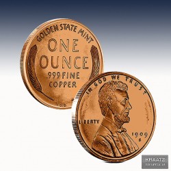 1 x 1 oz Copper Round "Lincoln Wheat...