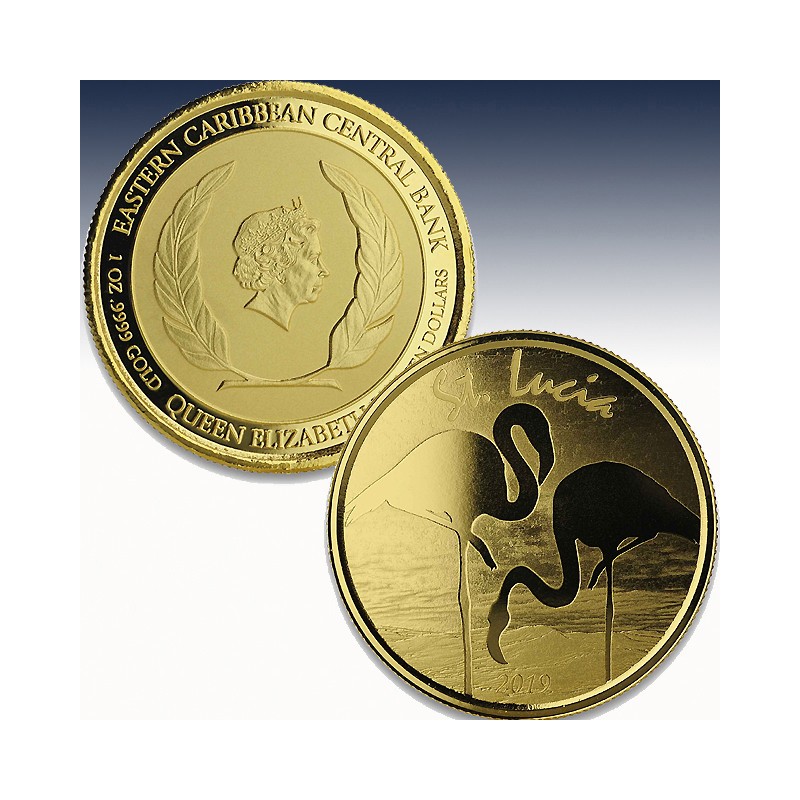 1 x 1 oz Goldmünze 10$ St. Lucia "Flamingo 2019" -PL-in Certi-Lock®