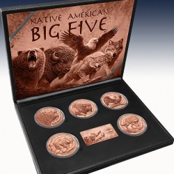 1x 5 x 5 oz Copper Round USA "Native...